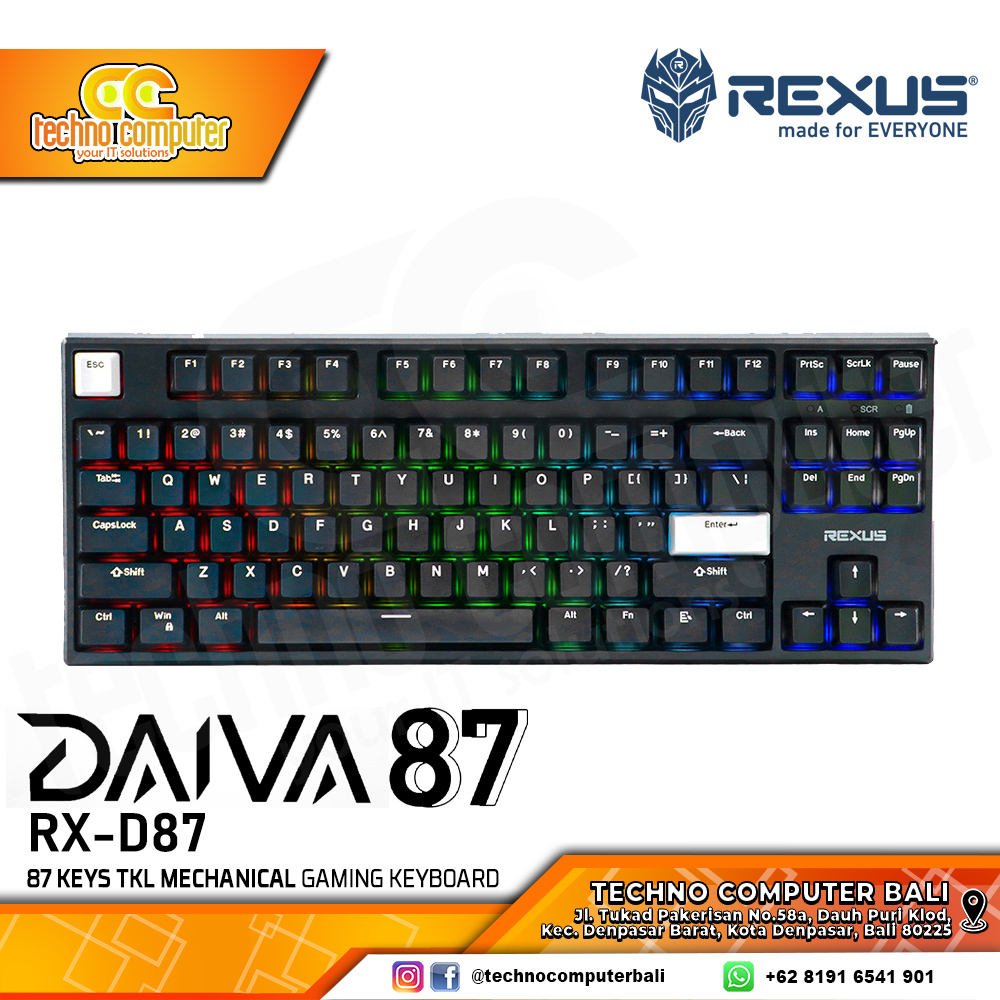 REXUS DAIVA RX-D87 Otemu Black - Mechanical MONKA Purple Switch - Gaming Keyboard Wireless