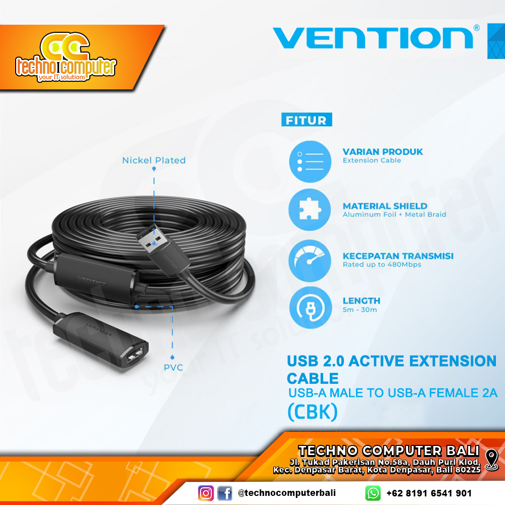VENTION Kabel USB Extension Active USB 2.0 Male to Female - CBK 15M