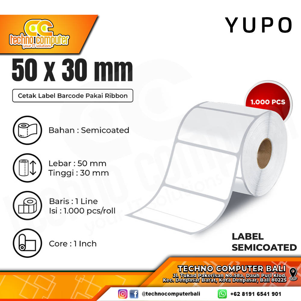 STIKER LABEL BARCODE YUPO 50x30mm - 1 Line