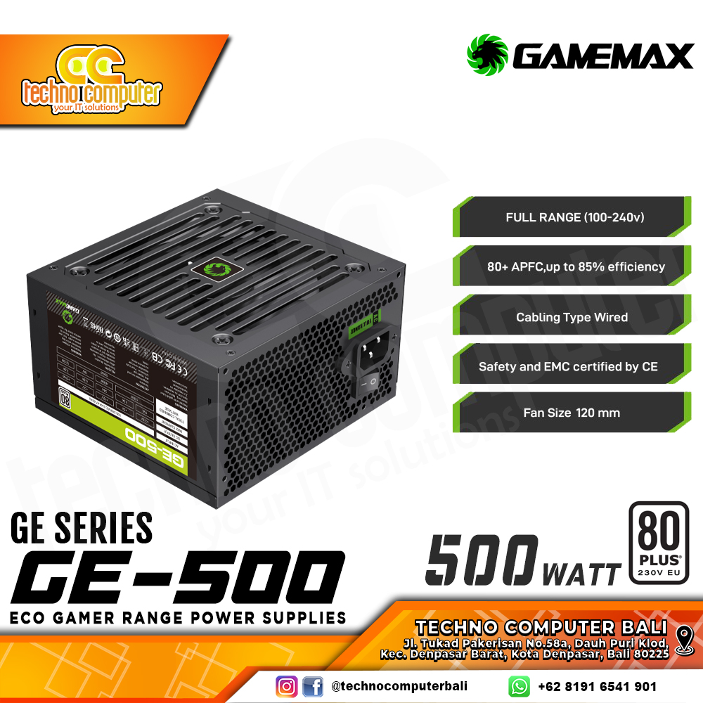 GAMEMAX GE-500 500W 80+  White - Non Modular