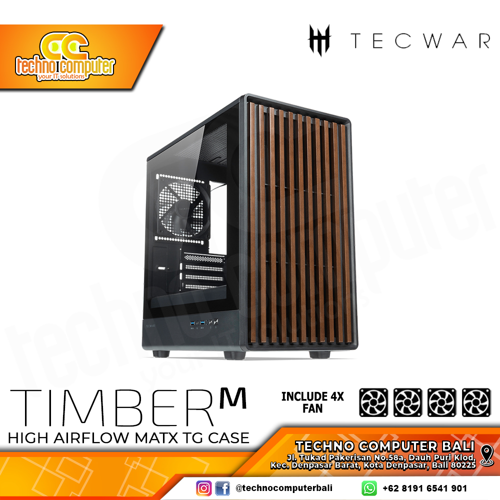 CASING TECWARE TIMBER M TG Black - Mid Tower mATX Case Tempered Glass (Free 4x Fan)