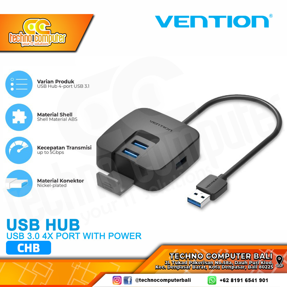 VENTION USB HUB 3.0 4x Port with Power & Stand Holder Super Speed - CHB 1M