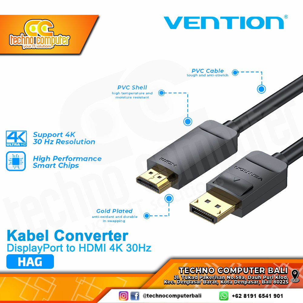VENTION KABEL CONVERTER DISPLAY - DisplayPort to HDMI 4K 30Hz - HAG 3M