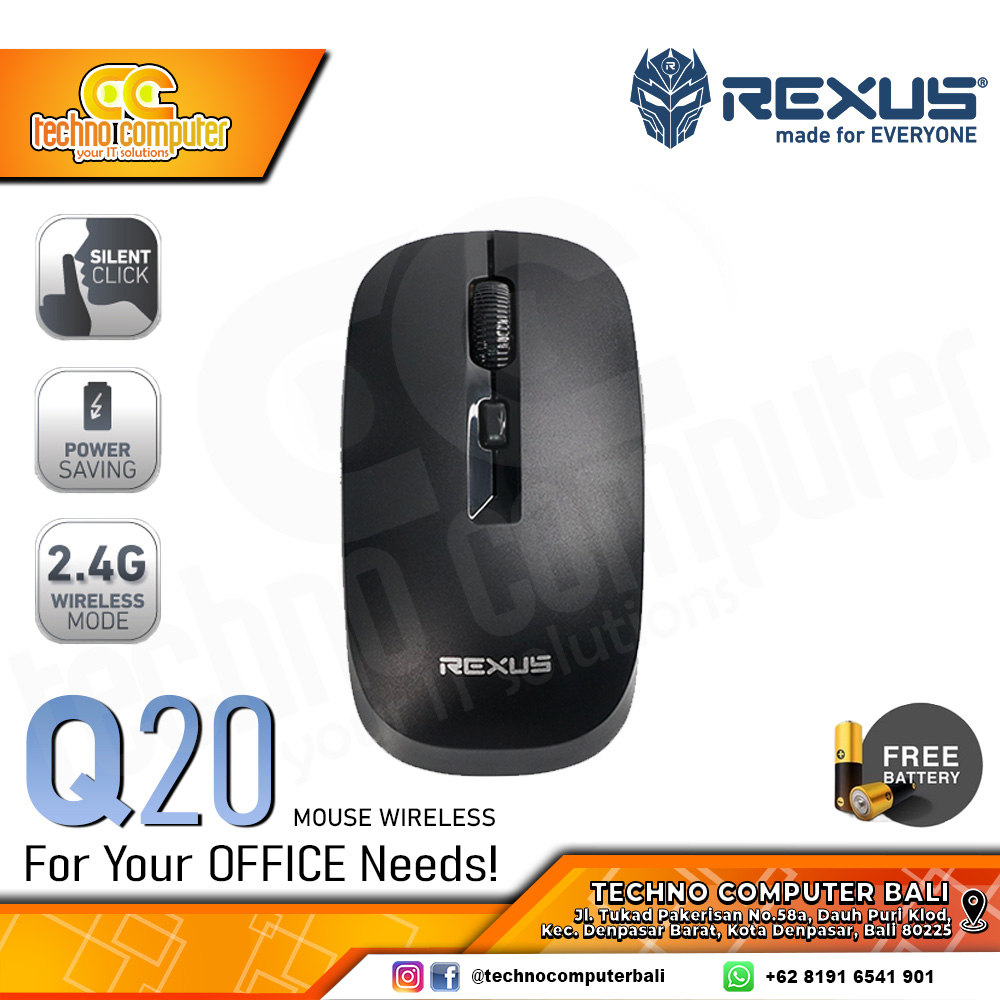 REXUS Q20 4D Silent Click Wireless - Black - Office Mouse Wireless