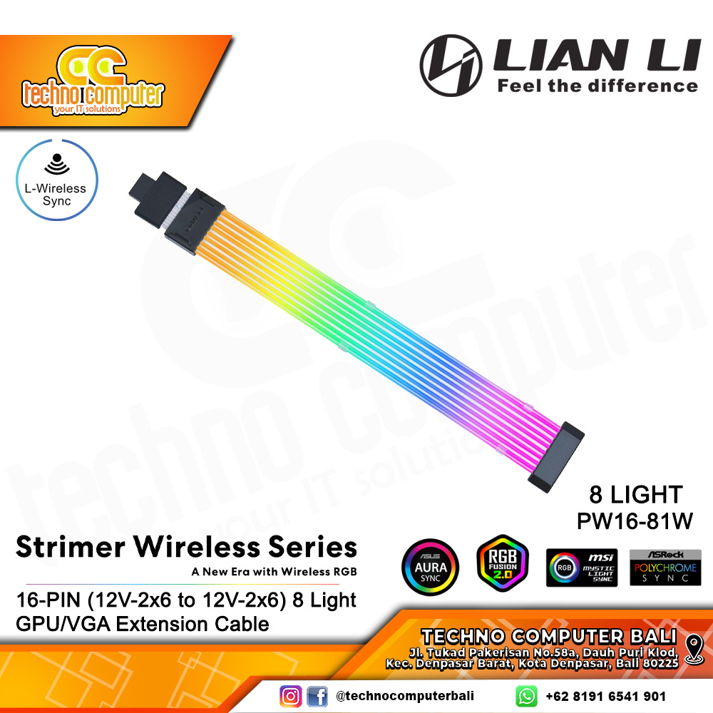 LIAN LI STRIMER Wireless 16-PIN (12V-2x6 to 12V-2x6) 8 Light - GPU/VGA Extension Cable