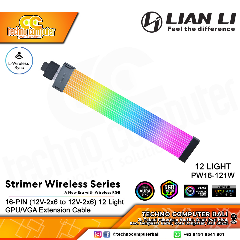 LIAN LI STRIMER Wireless 16-PIN (12V-2x6 to 12V-2x6) 12 Light - GPU/VGA Extension Cable