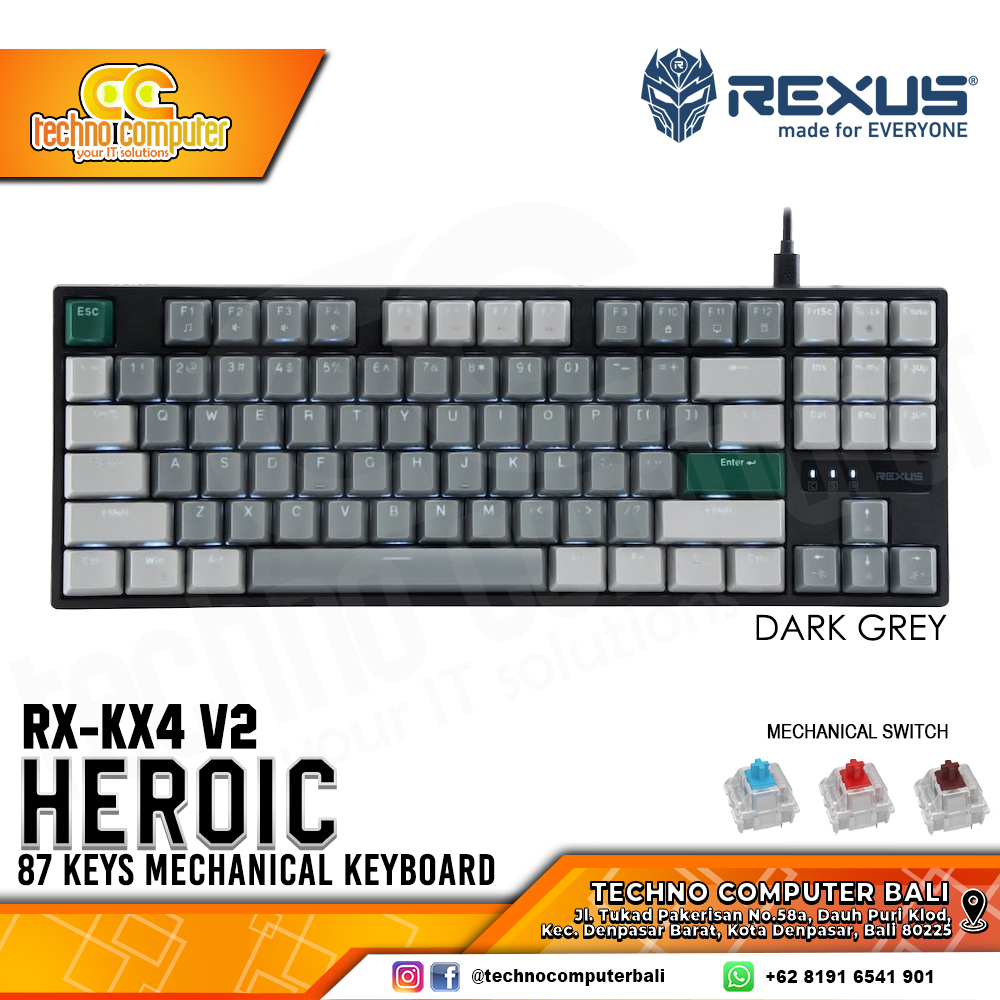 REXUS HEROIC KX4 v2 Dark Grey - Mechanical Blue Switch - Gaming Keyboard