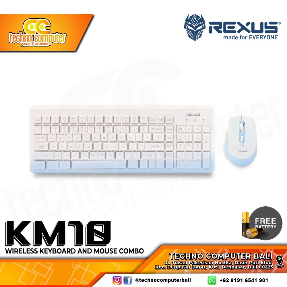 REXUS KM10 Combo Wireless Blue - Office Keyboard & Mouse Wireless