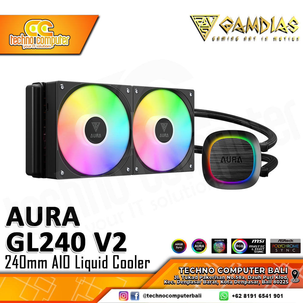 GAMDIAS AURA GL240 V2 Black - CPU Cooler - 240mm AIO Liquid Cooler