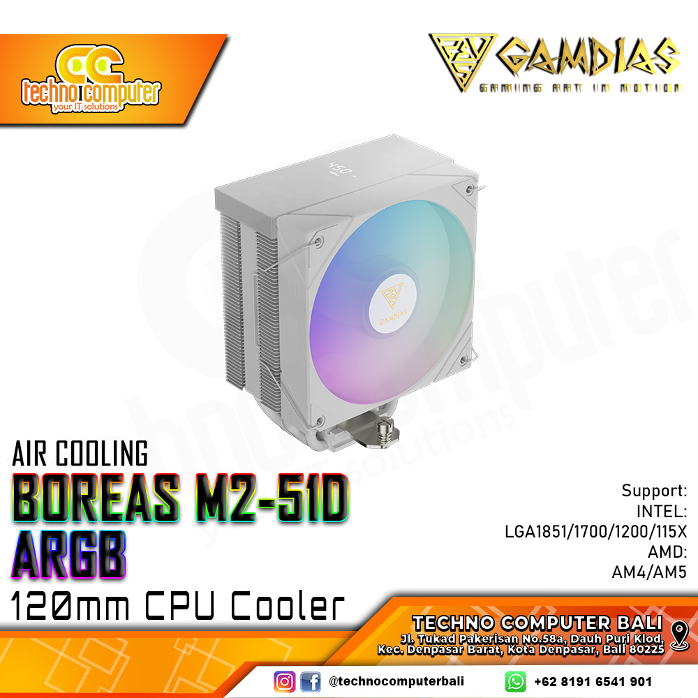 GAMDIAS BOREAS M2-51D ARGB White - CPU Cooler - 120mm Air Cooler