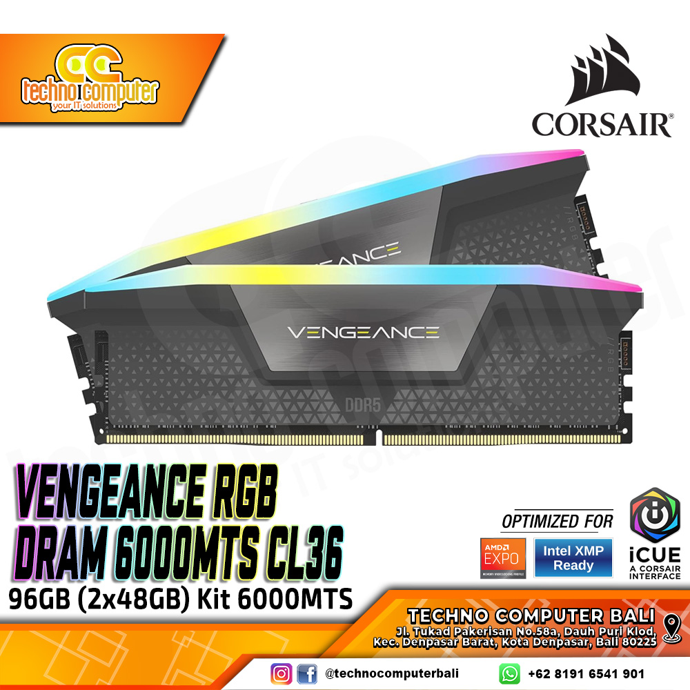 DDR5 CORSAIR VENGEANCE RGB 96GB (2x48GB) Kit 6000MHz CL36 AMD EXPO & Intel XMP - GREY