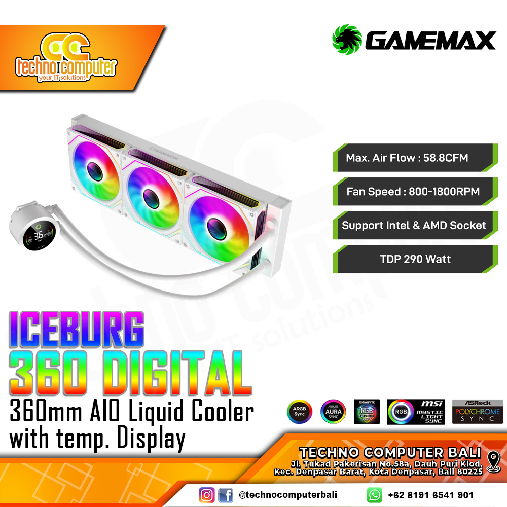 GAMEMAX ICEBURG 360 DIGITAL WHITE - CPU Cooler - 360mm Liquid Cooler