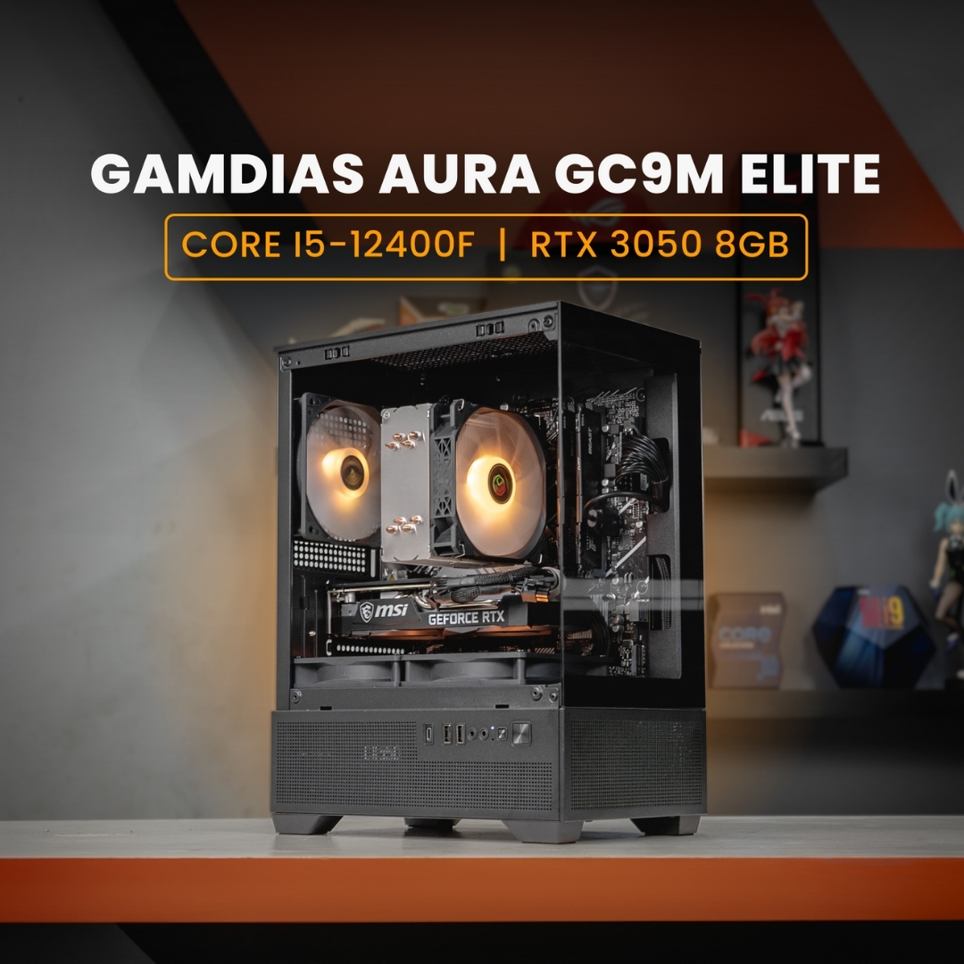 PC RAKITAN CORE I5-12400F / RTX 3050 / GAMDIAS AURA GC9M ELITE ARGB Black