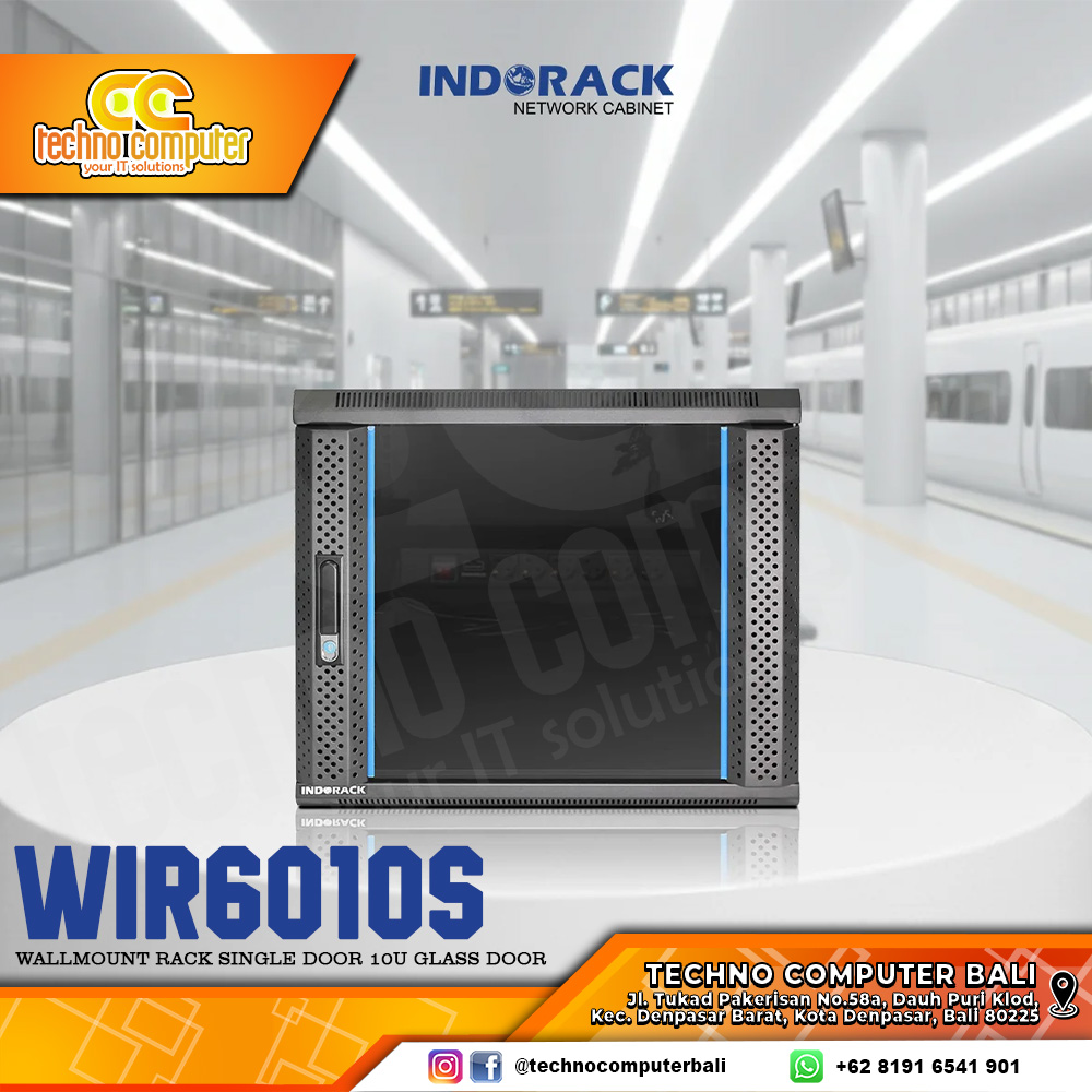 INDORACK WIR6010S-10U - Wallmount Rack Single Door 10U Depth 600mm Glass Door 19Inch