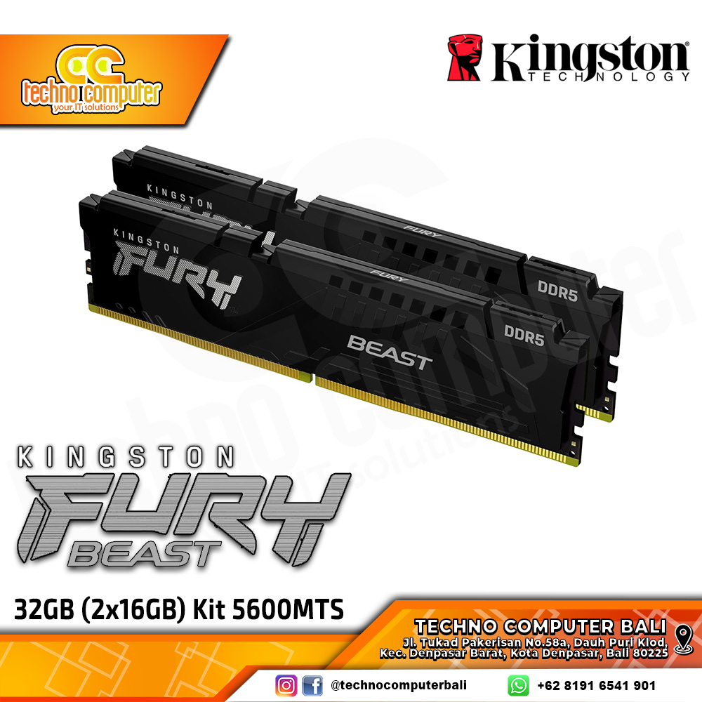 DDR5 KINGSTON FURY BEAST 32GB (2x16GB) Kit 5600Mhz
