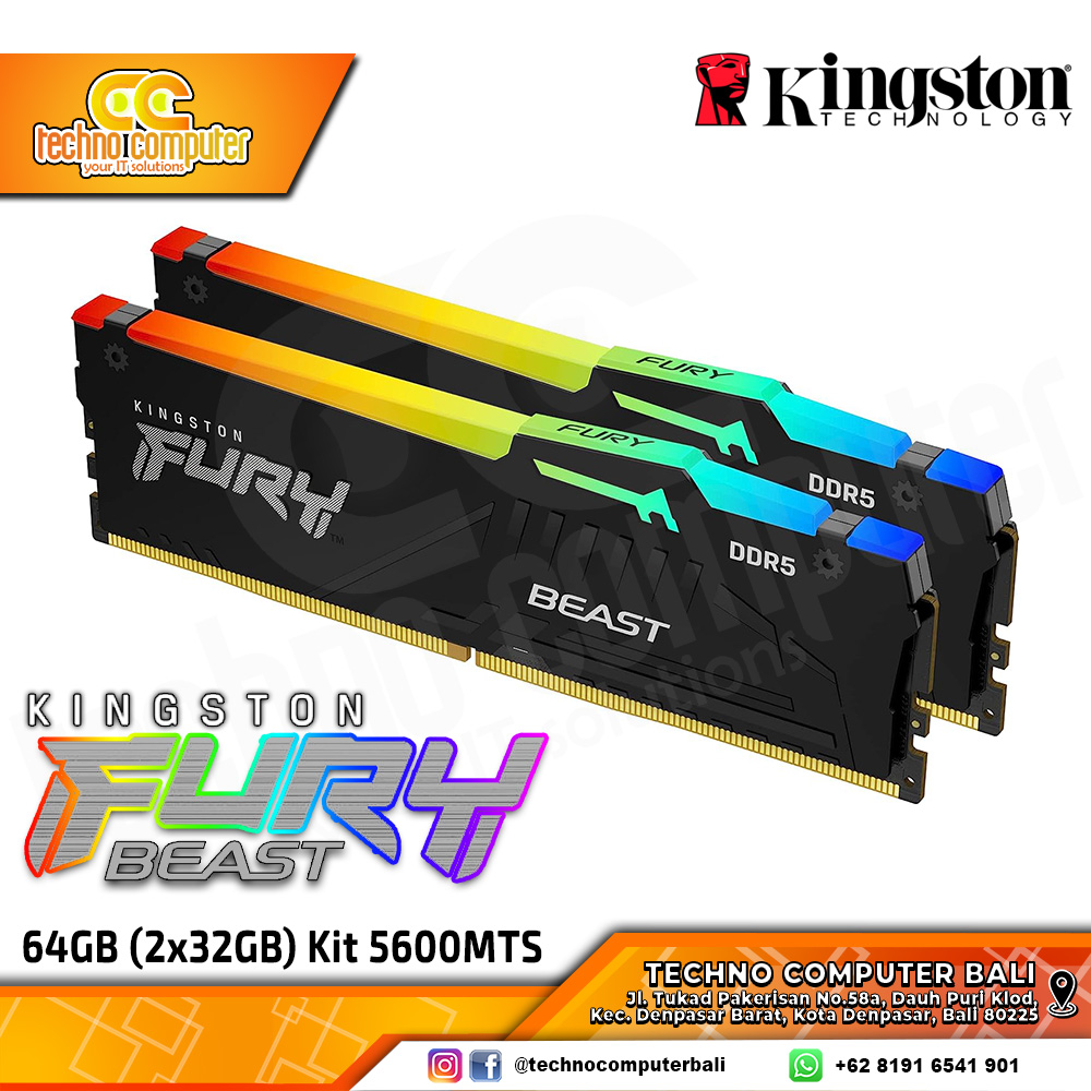 DDR5 KINGSTON FURY BEAST RGB 64GB (2x32GB) Kit 6000Mhz