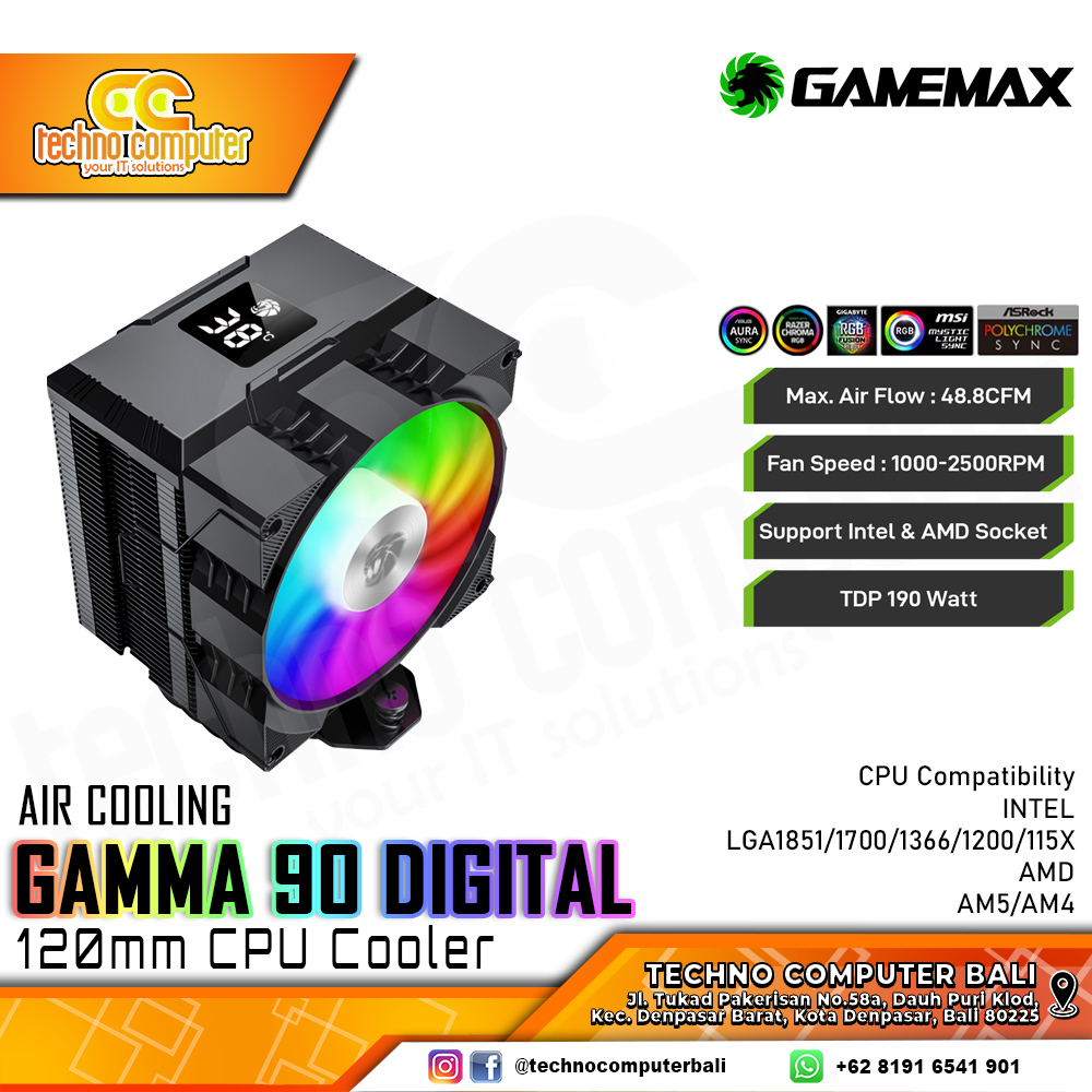 GAMEMAX GAMMA 90 DIGITAL BLACK - CPU Cooler - 120mm Air Cooler