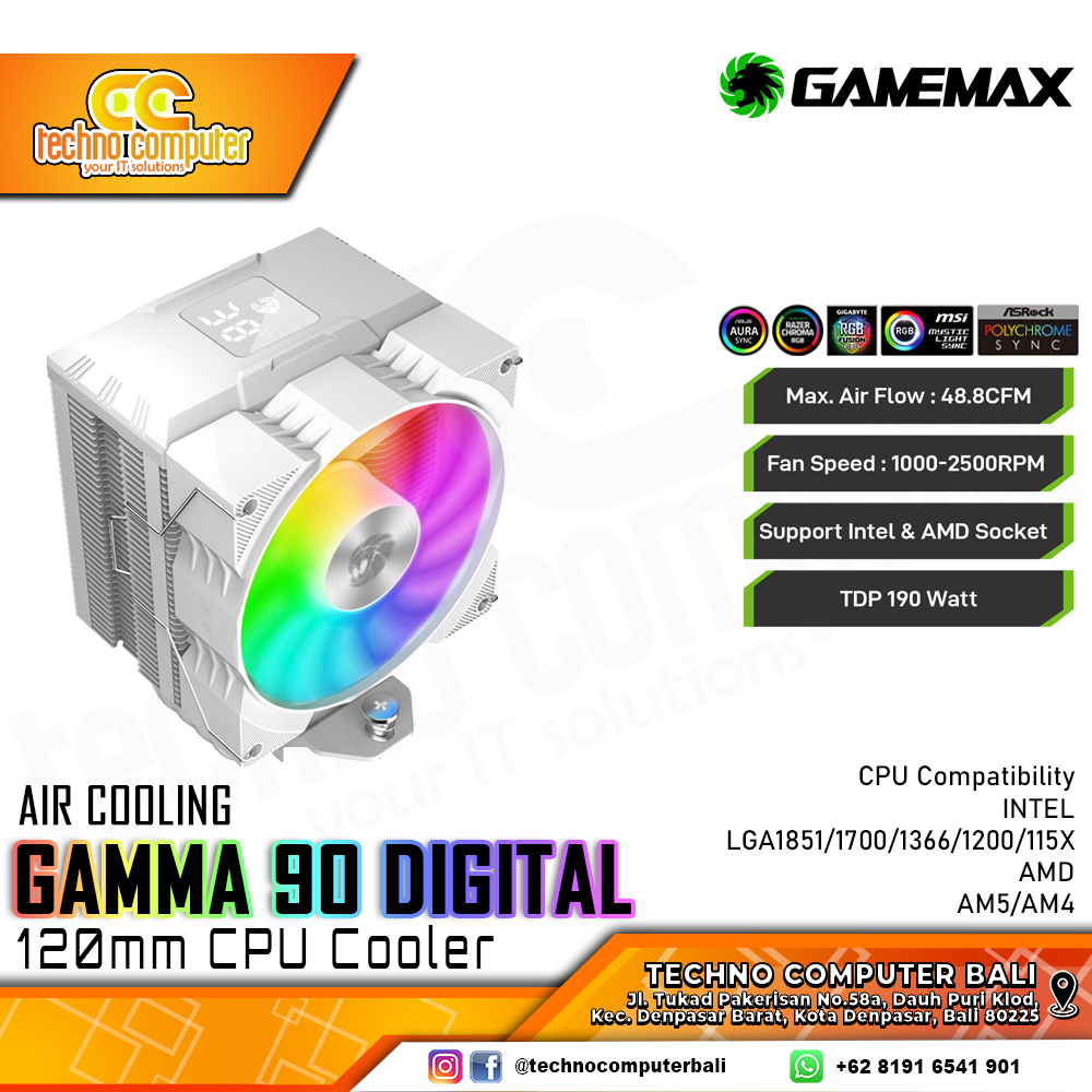 GAMEMAX GAMMA 90 DIGITAL WHITE - CPU Cooler - 120mm Air Cooler