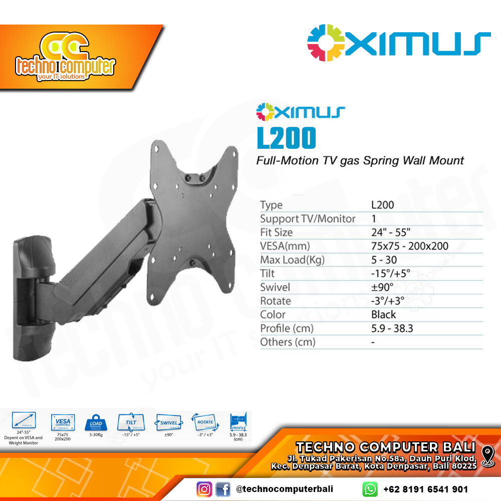 Bracket Monitor TV 24-55inch OXIMUS L200 Full Motion Wall Mount Bracket