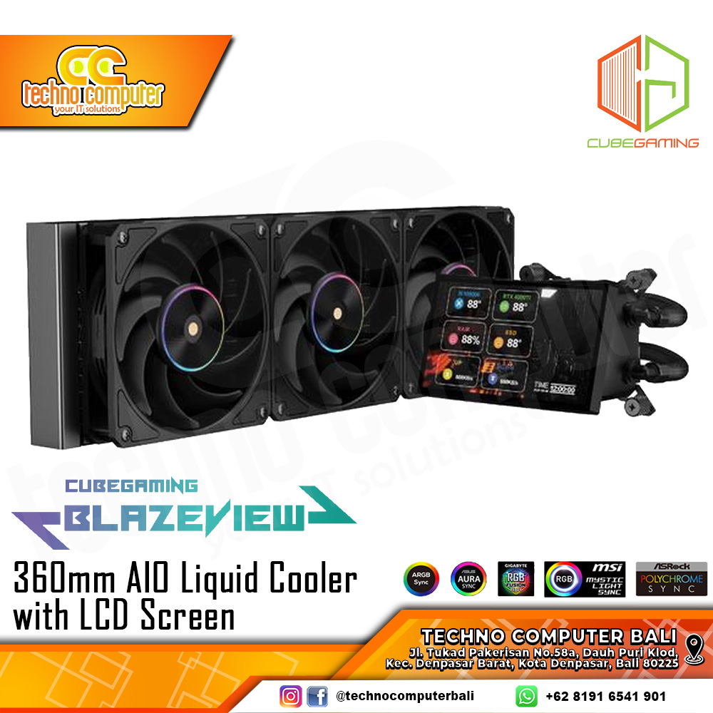 CUBE GAMING BLAZEVIEW Black - CPU Cooler - 360mm AIO Liquid Cooler with LCD Display