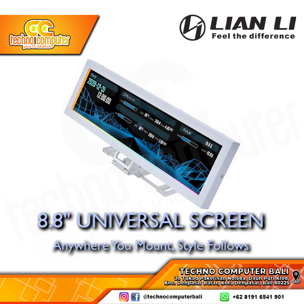 LIAN LI 8.8″ Universal Screen (US88v1) | IPS LCD Screen Adjustable Mount - White