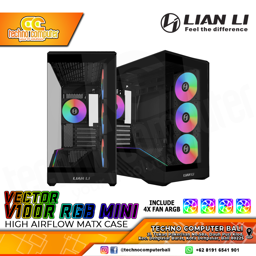CASING LIAN LI VECTOR V100R RGB MINI Black - Mid Tower mATX Case Tempered Glass (Free 4x ARGB Fan)