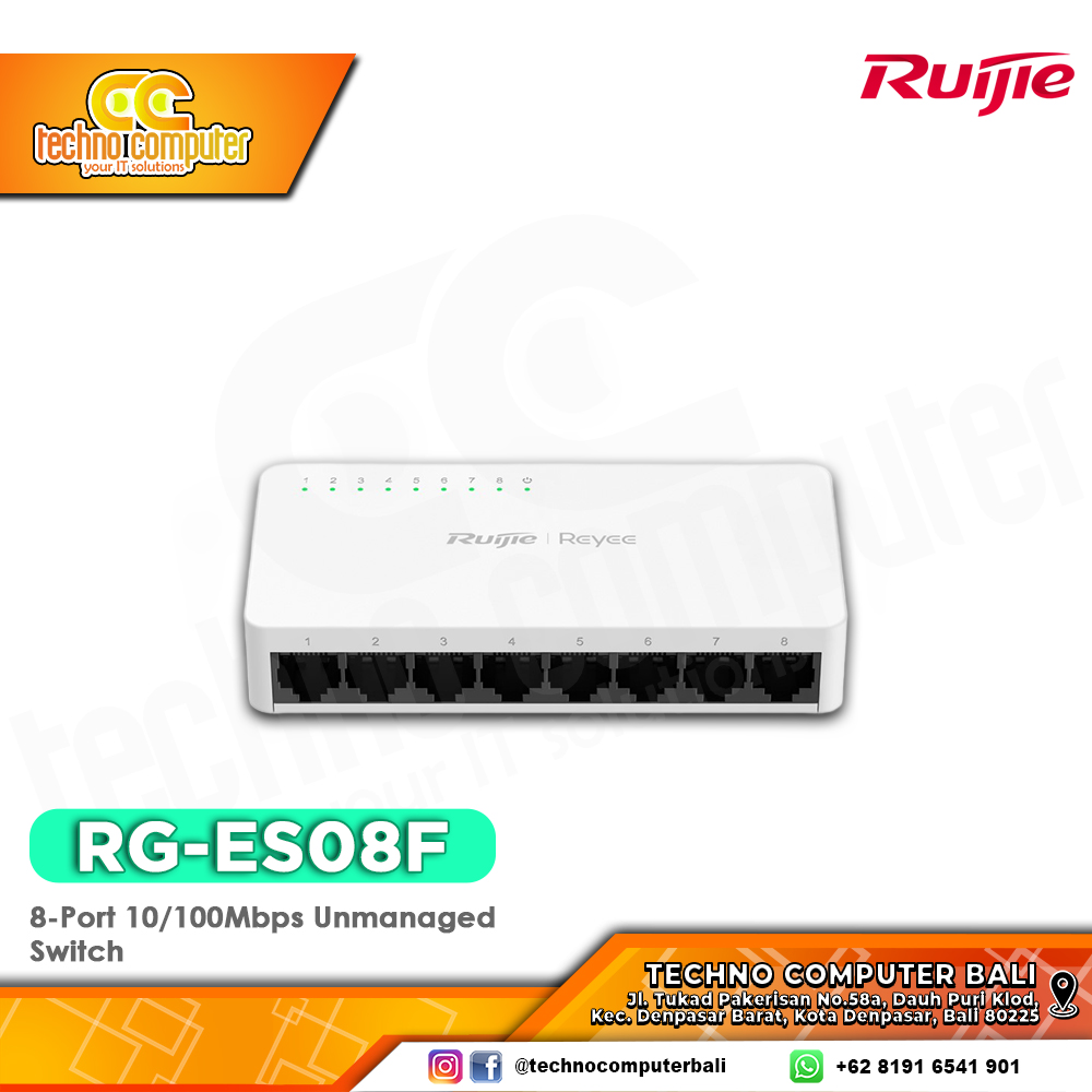 SWITCH HUB RUIJIE/REYEE RG-ES08F 8-Port 10/100Mbps Unmanaged Plastic Switch