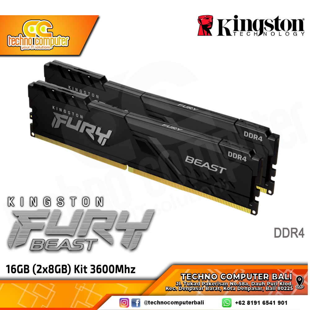 DDR4 KINGSTON FURY BEAST 16GB (2x8GB) Kit 3600Mhz