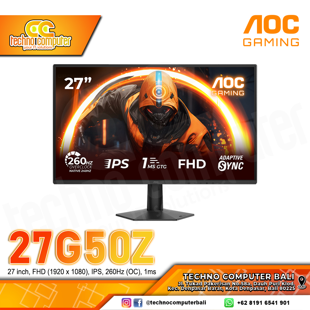 AOC 27G50Z Gaming Monitor - 27 inch, FHD (1920 x 1080), IPS, 260Hz (OC), 1ms