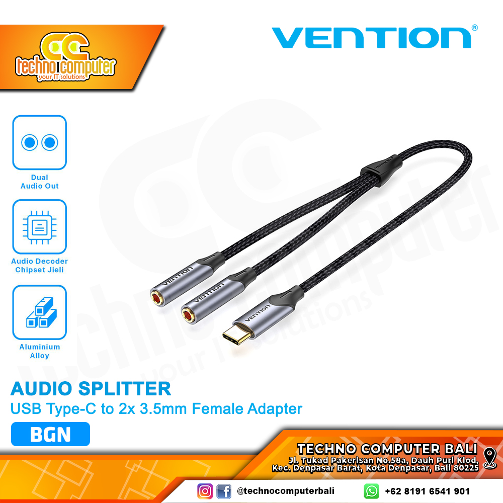 VENTION KABEL AUDIO SPLITTER USB Type-C to 2x 3.5mm Female Jack Earphone Adapter - BGN 0.3M