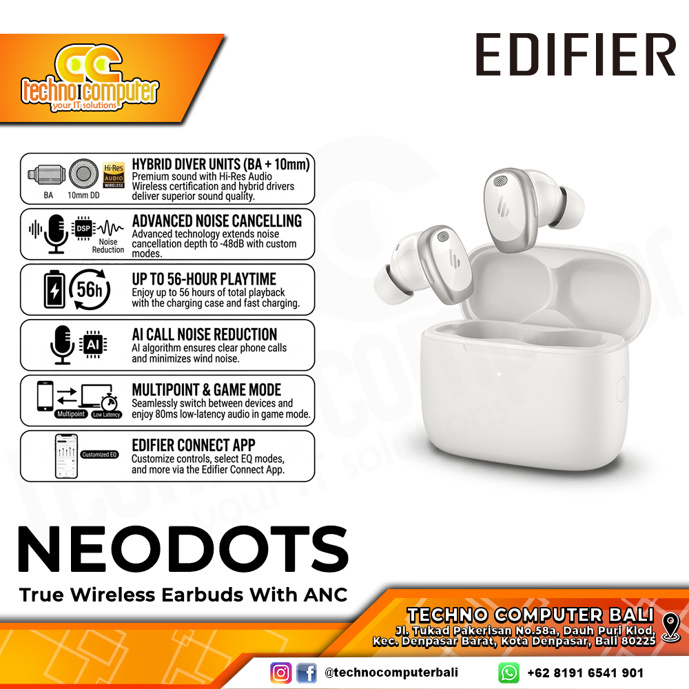 EARPHONE TWS EDIFIER NEODOTS True Wireless Earbuds with ANC Sand White - Earphone Wireless