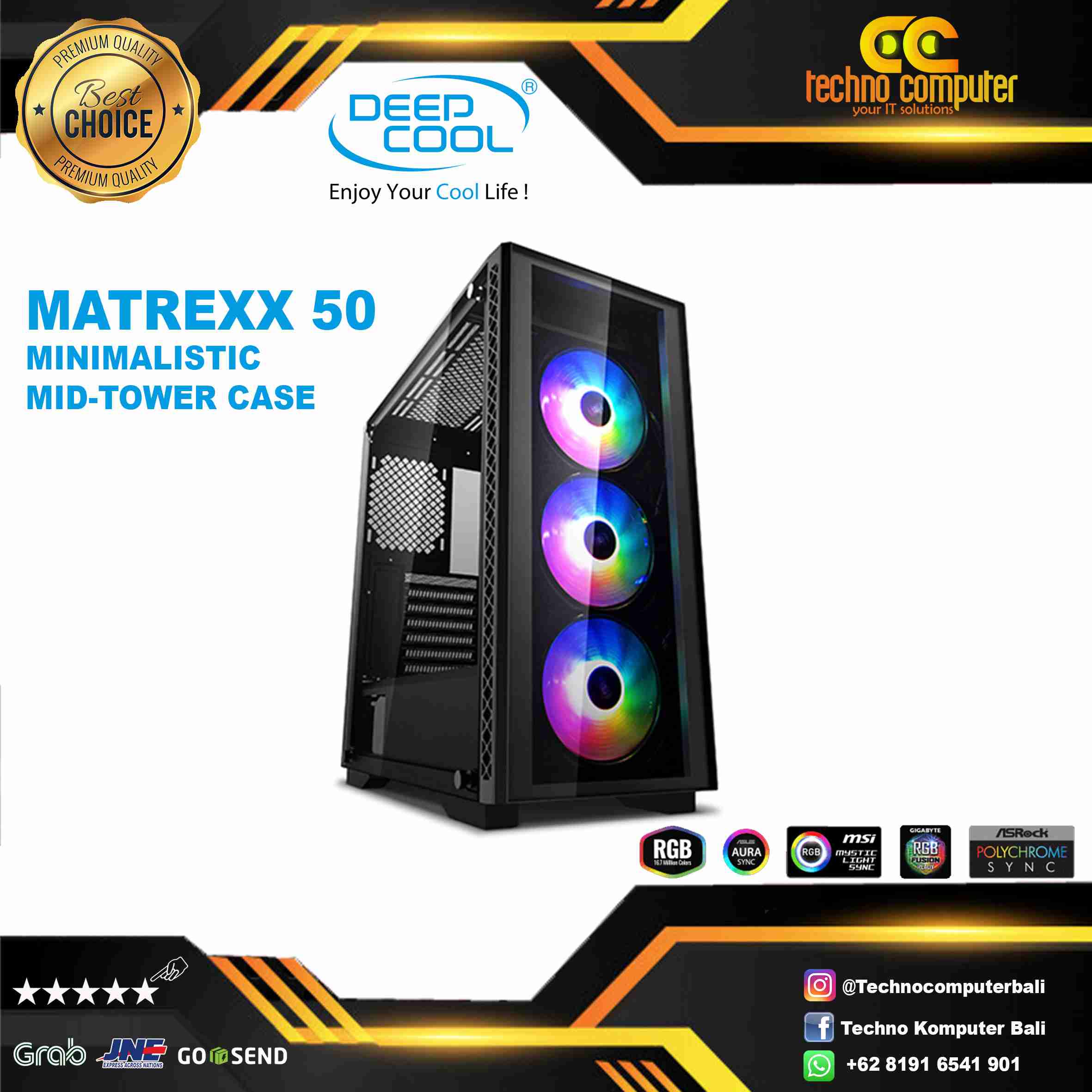 CASING DEEPCOOL MATREXX 50 - Mid Tower ATX Case Tempered Glass (Free 3x RGB Fan)