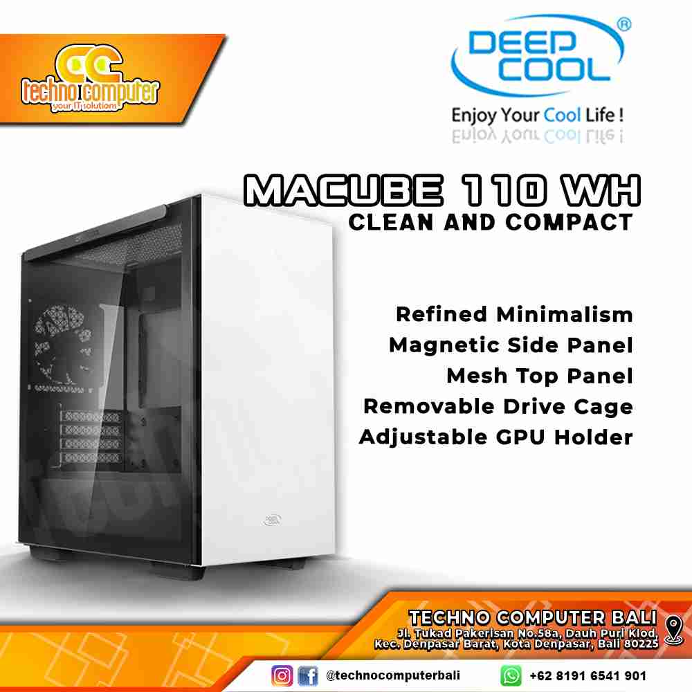 CASING DEEPCOOL MACUBE 110 White - Mid Tower mATX Case Tempered Glass (Free 1x Fan)