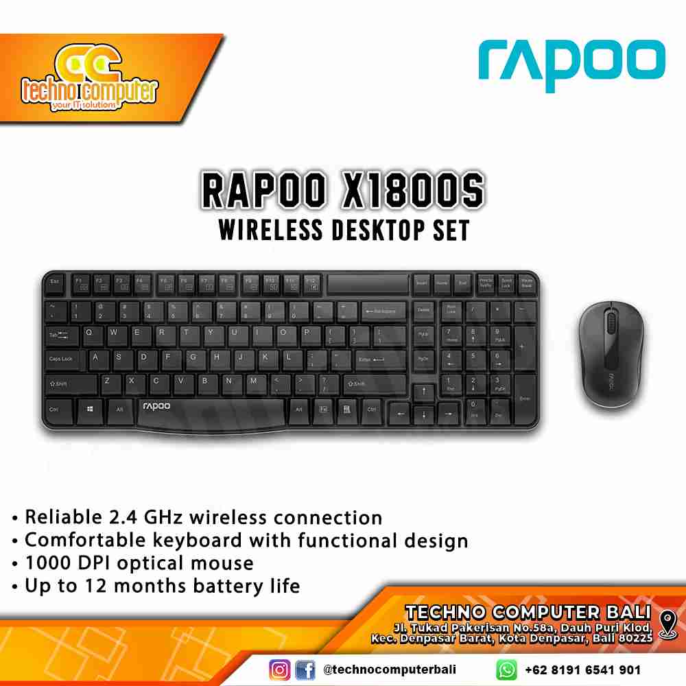 RAPOO X1800S Wireless - Office Keyboard & Mouse Wireless