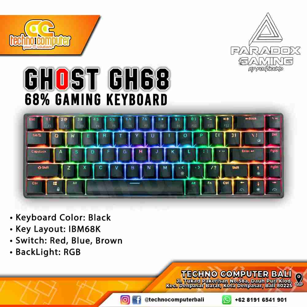 PARADOX GAMING GHOST GH68 68% Black - Mechanical Red Switch - Gaming Keyboard