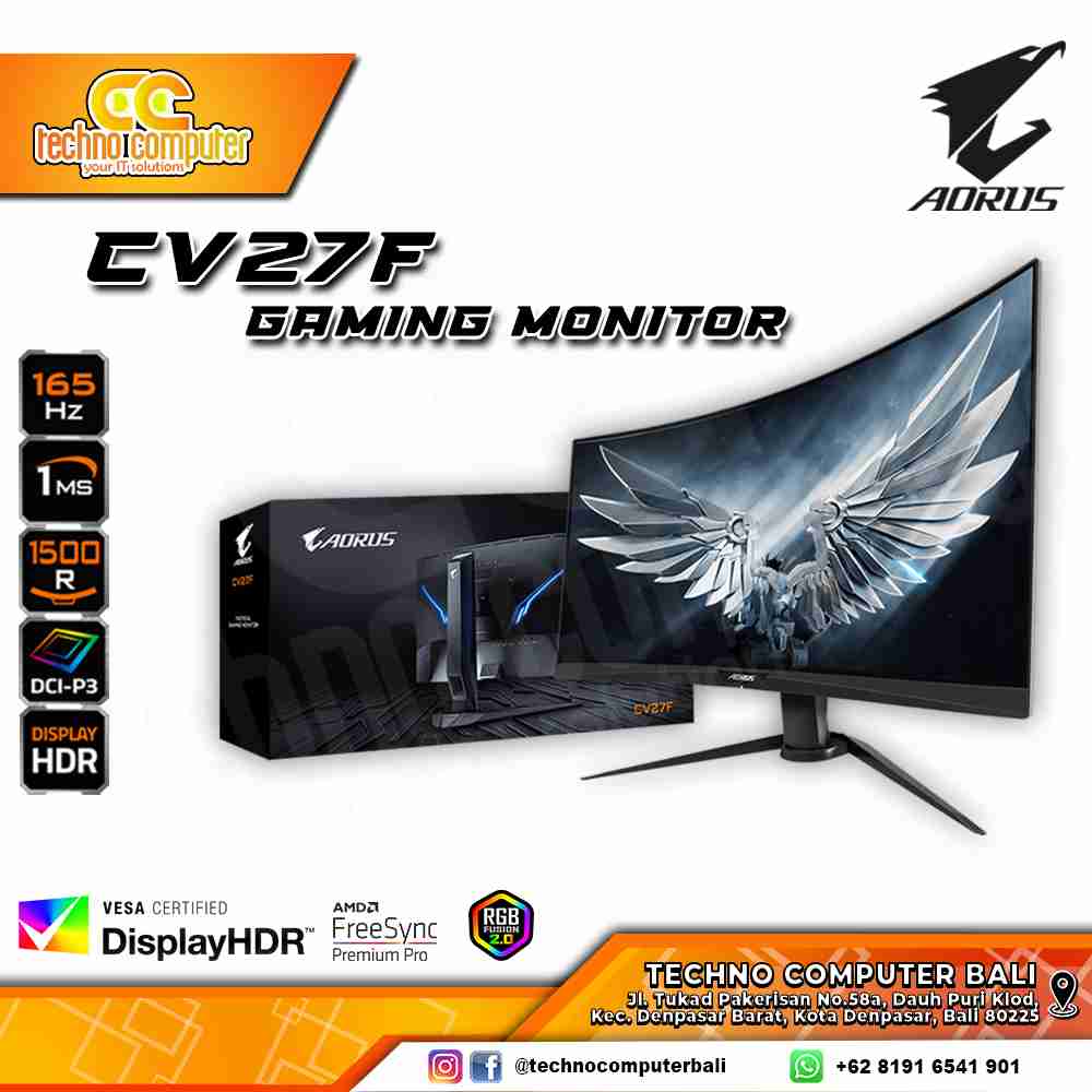 GIGABYTE AORUS CV27F Curved Gaming Monitor - 27 inch, FHD (1920 x 1080), VA, 165Hz, 1ms, FreeSync