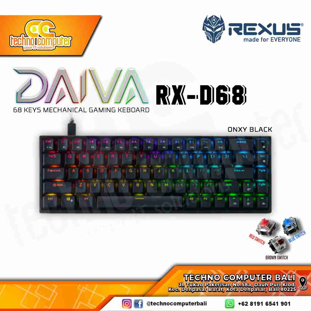 REXUS DAIVA RX-D68 Black - Mechanical Blue Switch - Gaming Keyboard