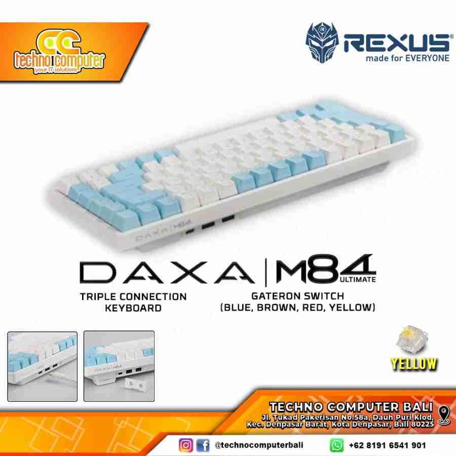 REXUS DAXA M84 ULTIMATE Wireless White/Blue - Mechanical Yellow Switch - Gaming Keyboard Wireless