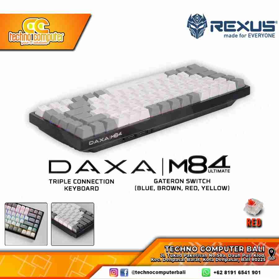 REXUS DAXA M84 ULTIMATE Wireless White/Grey - Mechanical Red Switch - Gaming Keyboard Wireless