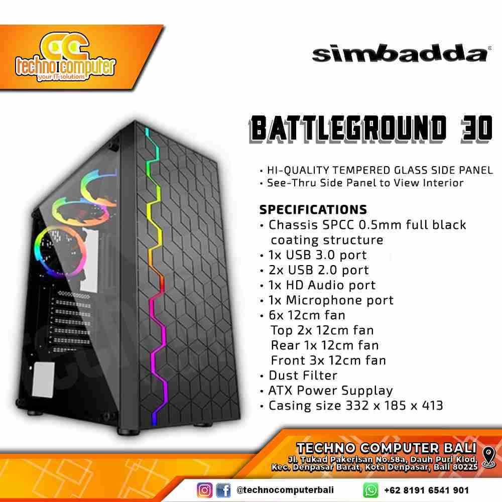 CASING SIMBADDA BATTLEGROUND 30 - Mid Tower ATX Case Tempered Glass