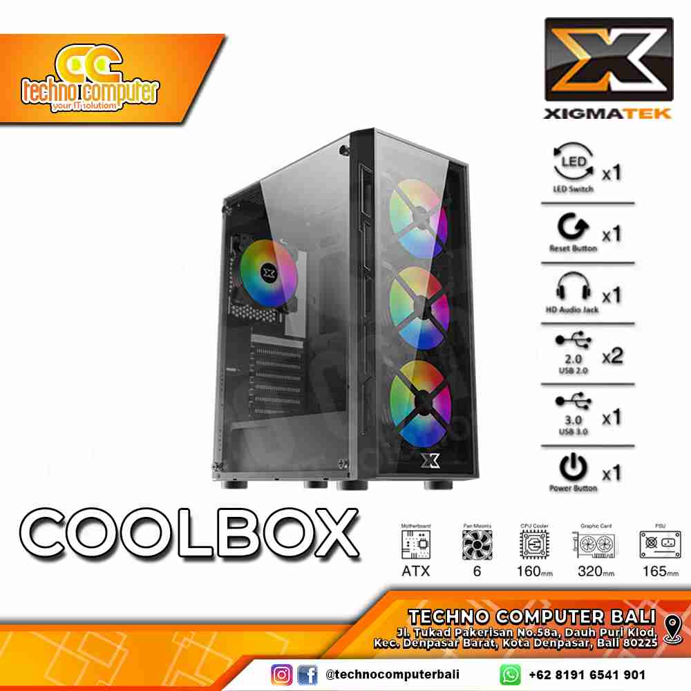 CASING XIGMATEK COOLBOX - Mid Tower ATX Case Tempered Glass (Free 4x RGB Fan)