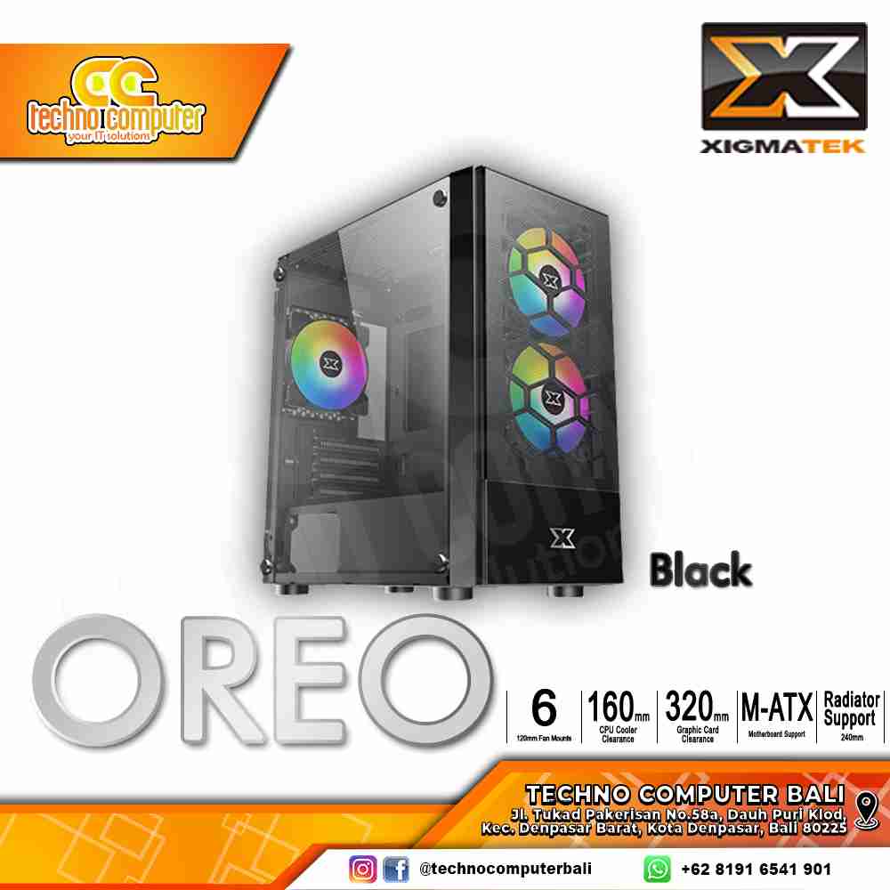 CASING XIGMATEK OREO Black - Mid Tower mATX Case Tempered Glass (Free 3x RGB Fan)