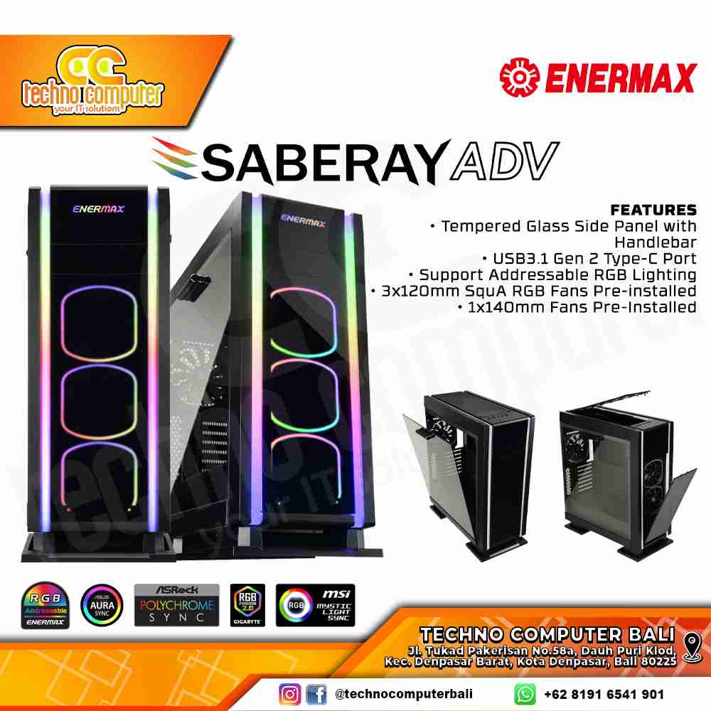 CASING ENERMAX SABERAY ADV - Mid Towe ATX Case Tempered Glass (Free 3x RGB Fan)