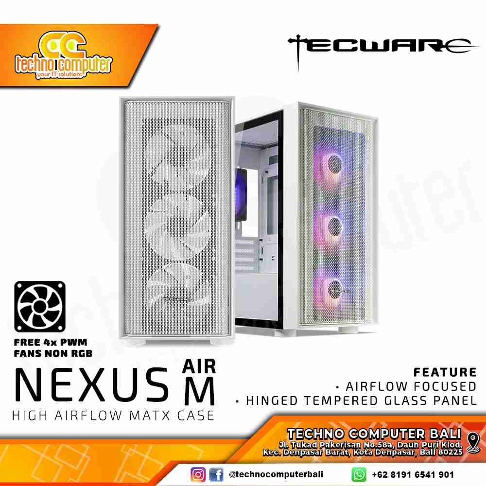 CASING TECWARE NEXUS AIR M TG White - Mid Tower mATX Case Tempered Glass (Free 4x Fan)
