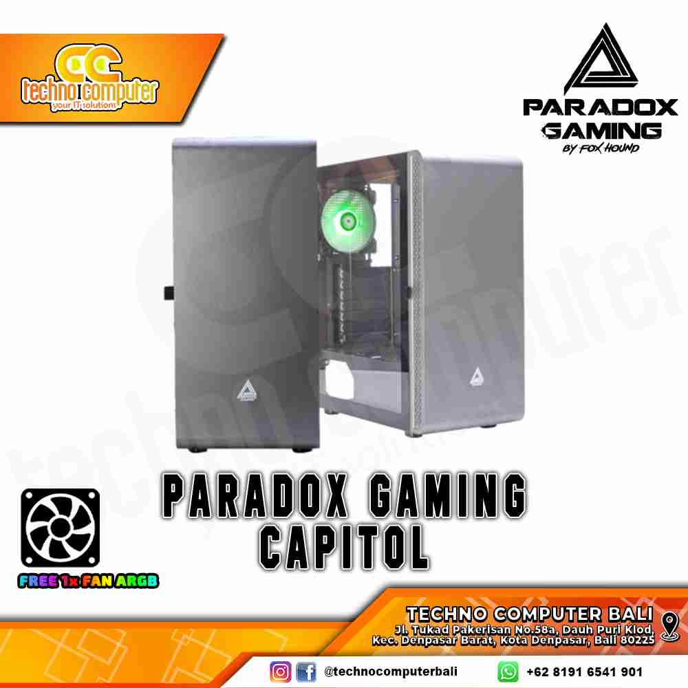 CASING PARADOX GAMING CAPITOL - Mid Tower ATX Case Tempered Glass (Free 1x RGB Fan)