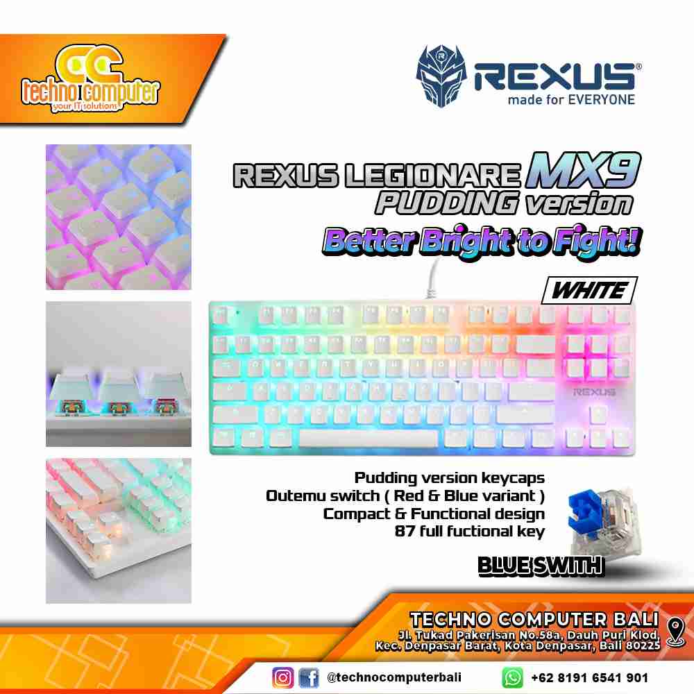 REXUS LEGIONARE MX9P TKL Pudding Version White - Mechanical Blue Switch - Gaming Keyboard