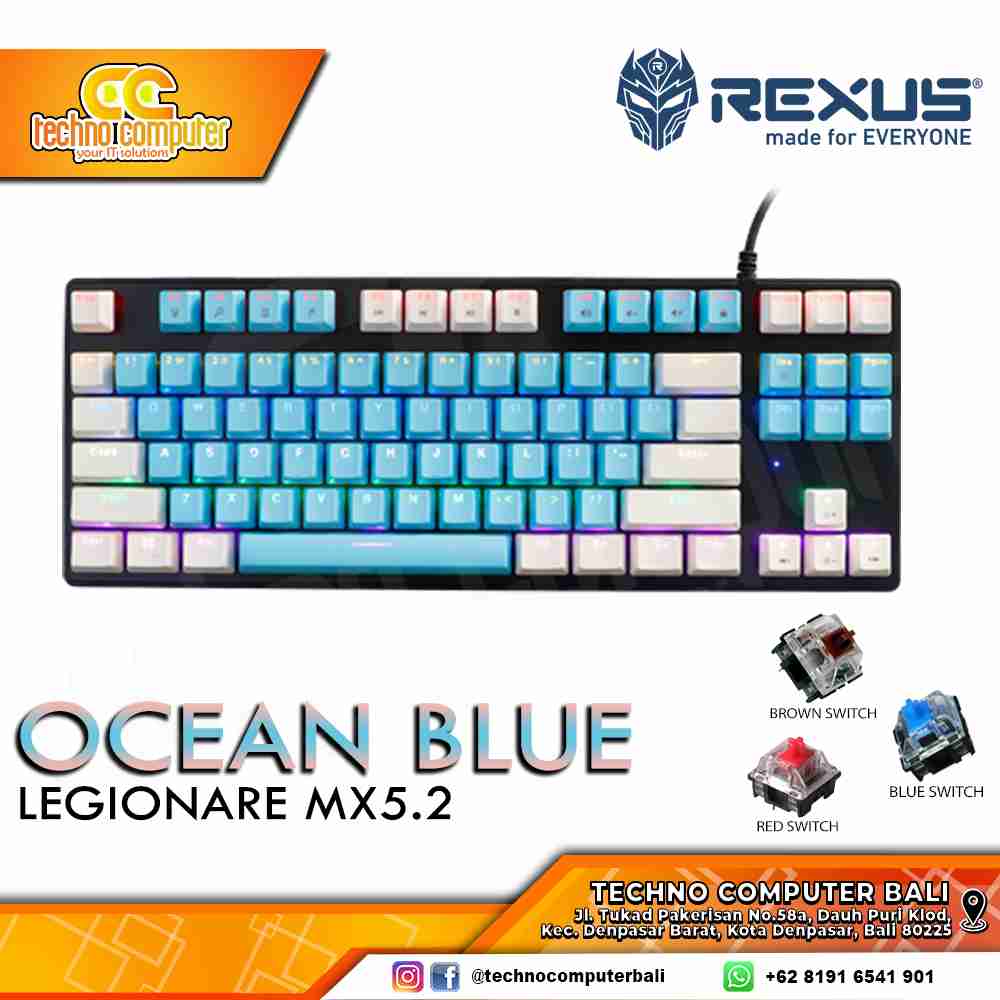 REXUS LEGIONARE MX5.2 TKL Blue/White - Mechanical Brown Switch - Gaming Keyboard