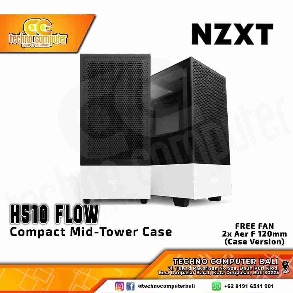 CASING NZXT H510 FLOW Matte White - Mid Tower ATX Case Tempered Glass (Free 2x Fan)