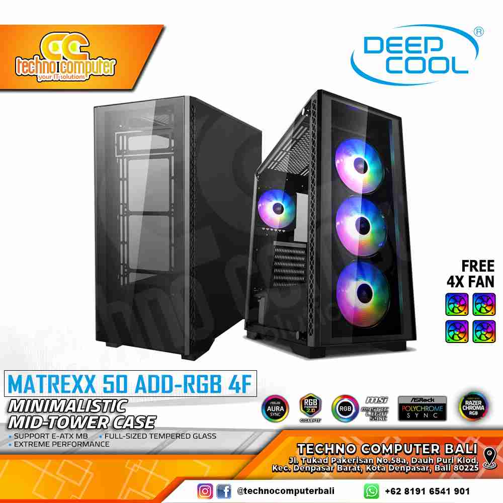 CASING DEEPCOOL MATREXX 50 ADD-RGB 4F - Mid Tower ATX Case Tempered Glass (Free 4x ARGB Fan)