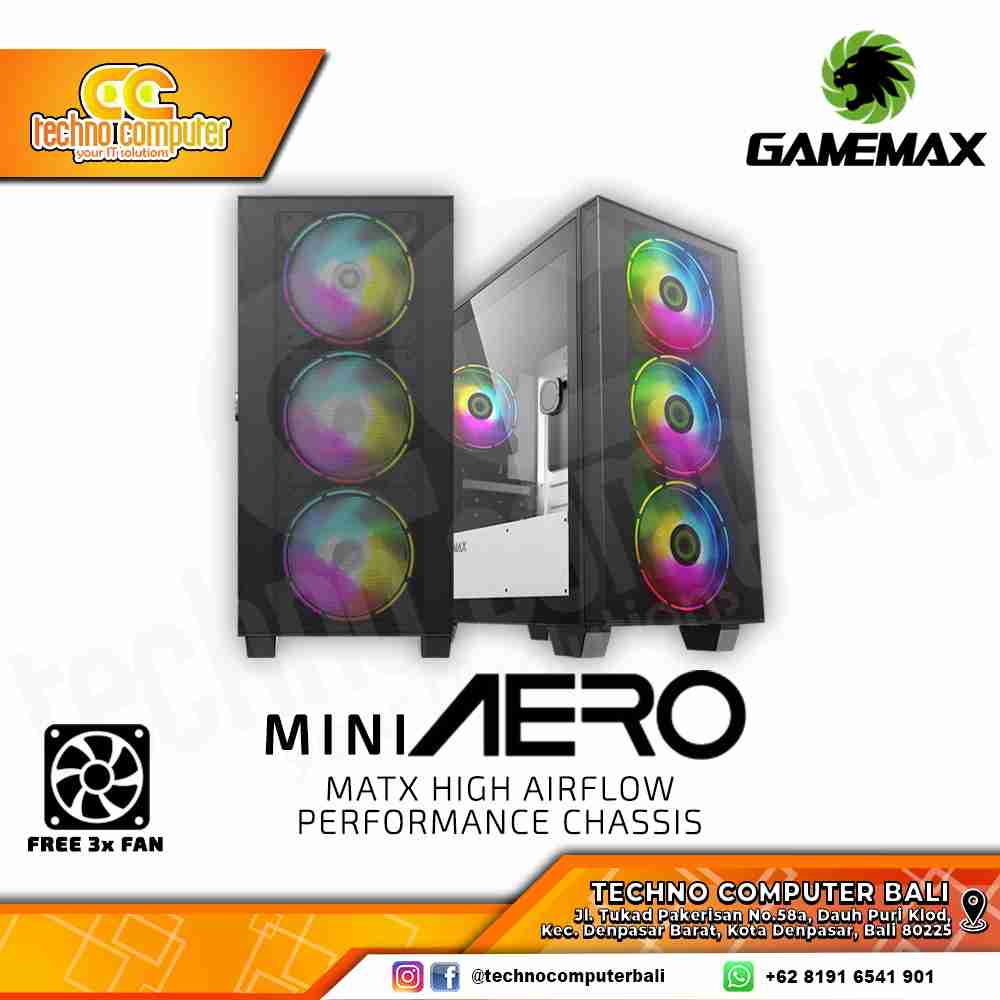 CASING GAMEMAX AERO MINI Black - Mid Tower mATX Case Tempered Glass (Free 3x RGB Fan)